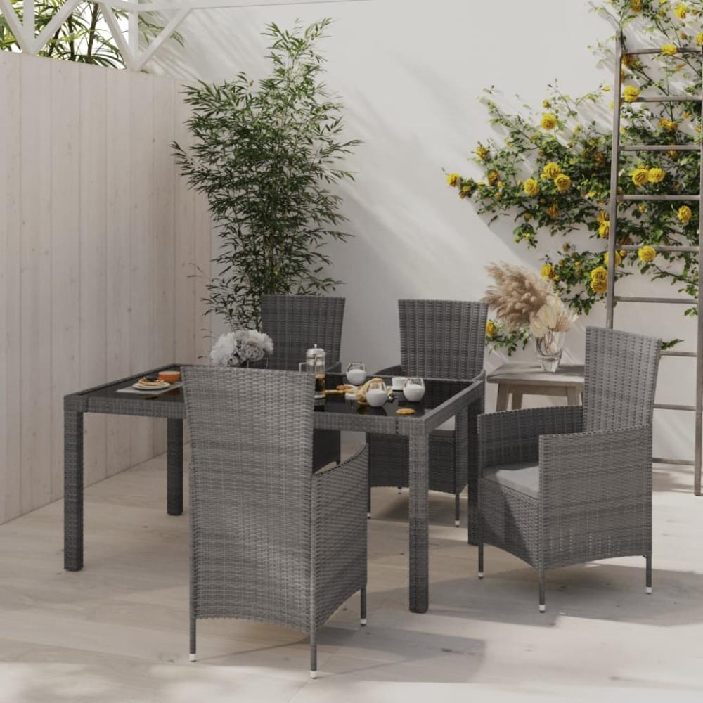 vidaXL 5-tlg. Garten-Essgruppe mit Kissen Poly Rattan Grau 3094881 Bild 1