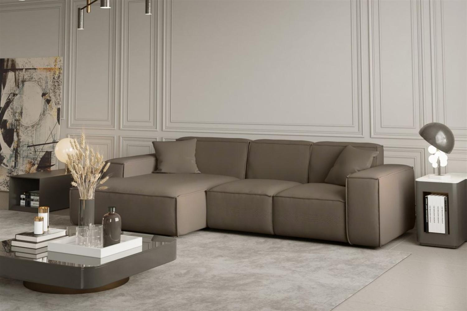 Ecksofa Designersofa CELES in Stoff Opera Velvet Taupe Ottomane Links Bild 1