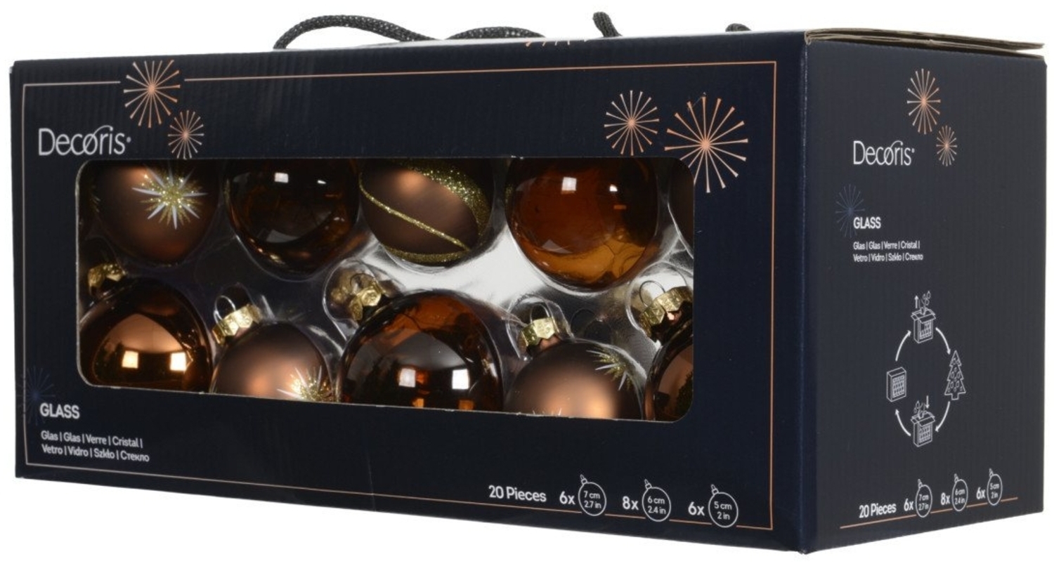 Decoris Weihnachtskugeln aus Glas Ø 5, 6, 7 cm espressobraun 20 Stück Bild 1