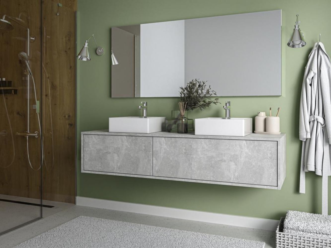 Vente-unique - Waschbeckenunterschrank hängend - Betongrau - 150 cm - ISAURE II Bild 1