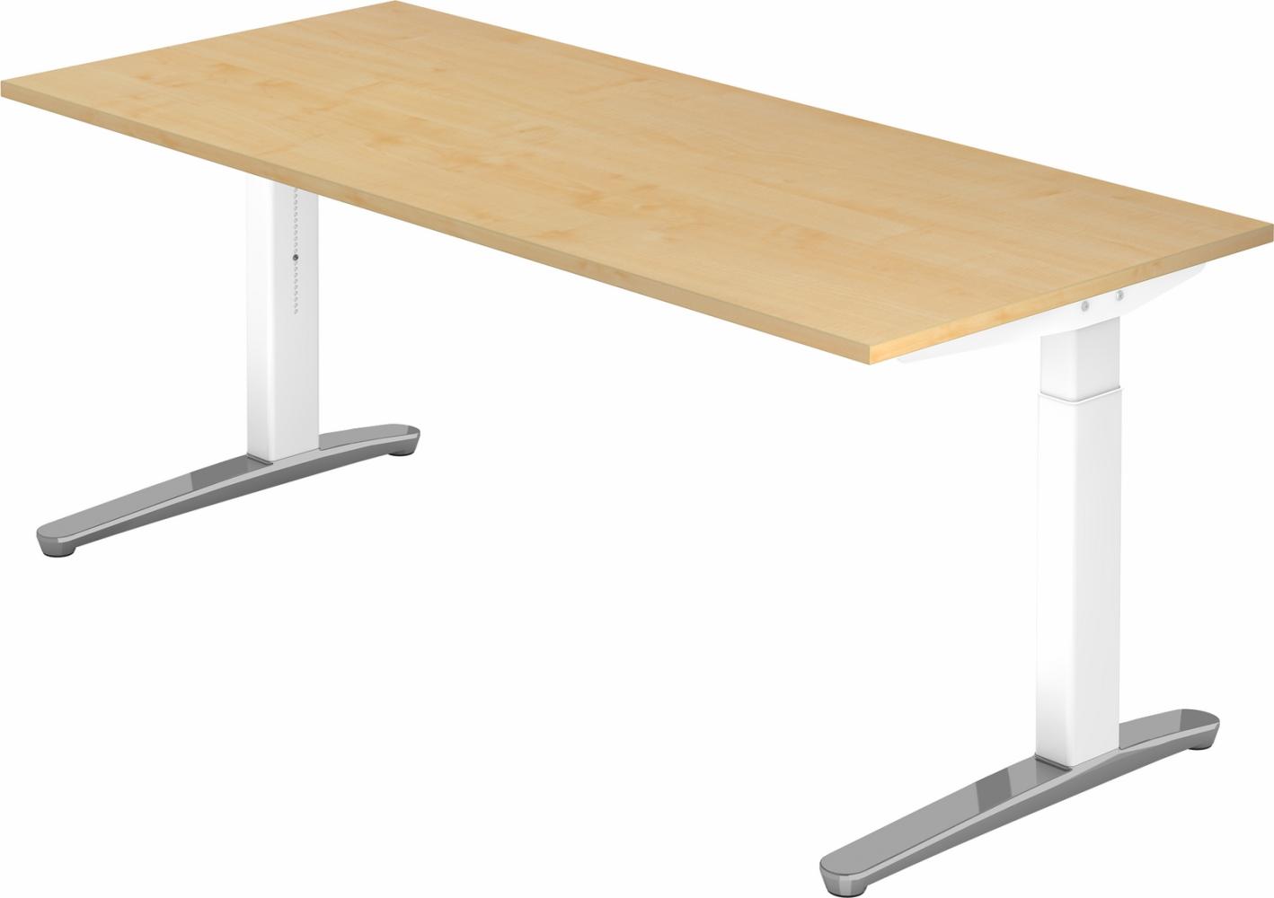 bümö® Design Schreibtisch XB-Serie höhenverstellbar, Tischplatte 200 x 100 cm in Ahorn, Gestell in weiß/alu poliert Bild 1