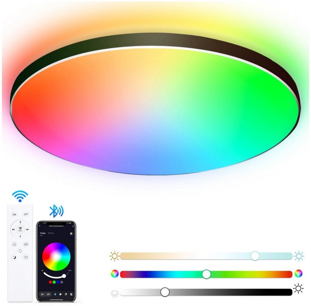 Oraymin Deckenleuchte RGB Smart Lampe LED Deckenlampe Schwarz Flach, 30cm Dimmbar 2700-6500K, CCT+RGB, LED fest integriert, Tageslichtlampen Farbwechsler, Tageslichtlampen, Esszimmer, Deckenlampe LED Eckig, Küchenlampe Deckenleuchte, Tageslichtlampen, ... Bild 1
