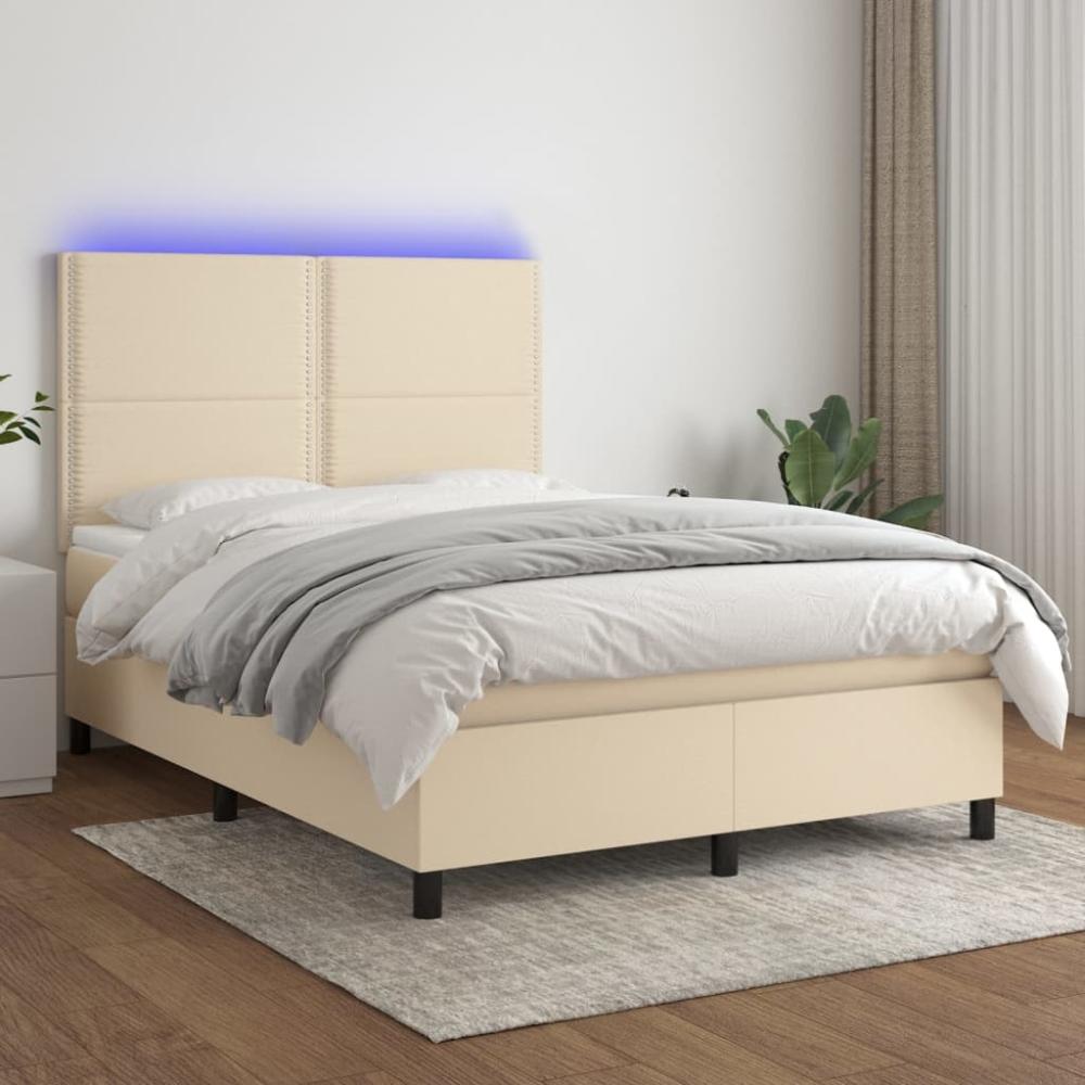 vidaXL Boxspringbett mit Matratze & LED Creme 140x190 cm Stoff, Härtegrad: H2 [3134794] Bild 1