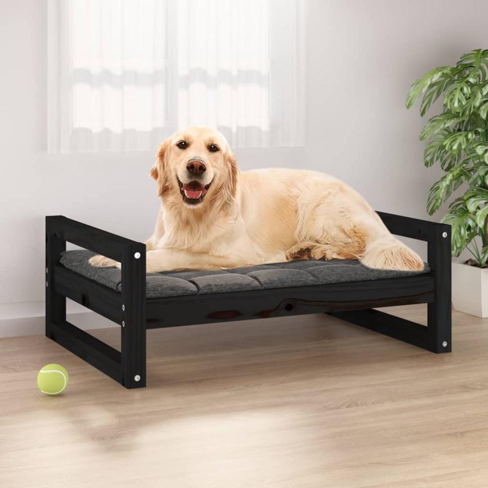 vidaXL Hundebett 75,5x55,5x28 cm Massivholz Kiefer, Schwarz Bild 1