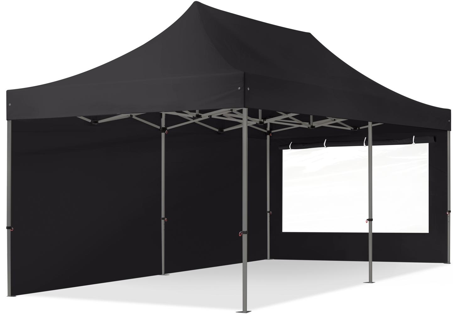 3x6 m Faltpavillon, PREMIUM Stahl 40mm, Seitenteile mit Panoramafenstern, schwarz Bild 1