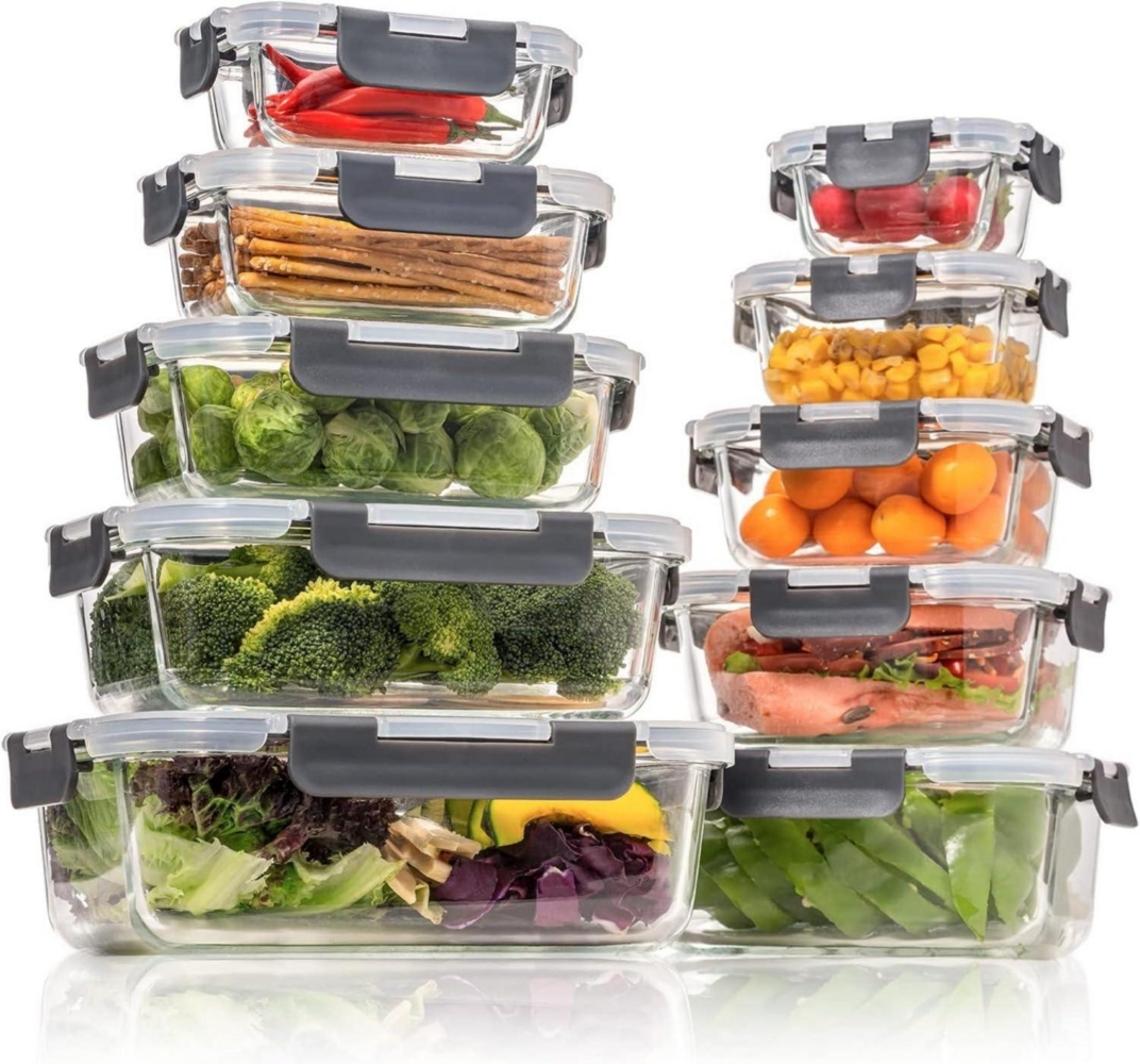 10tlg. Glas-Frischhaltedosenset luftdicht BPA-frei - 100% Zufriedenheitsgarantie Bild 1