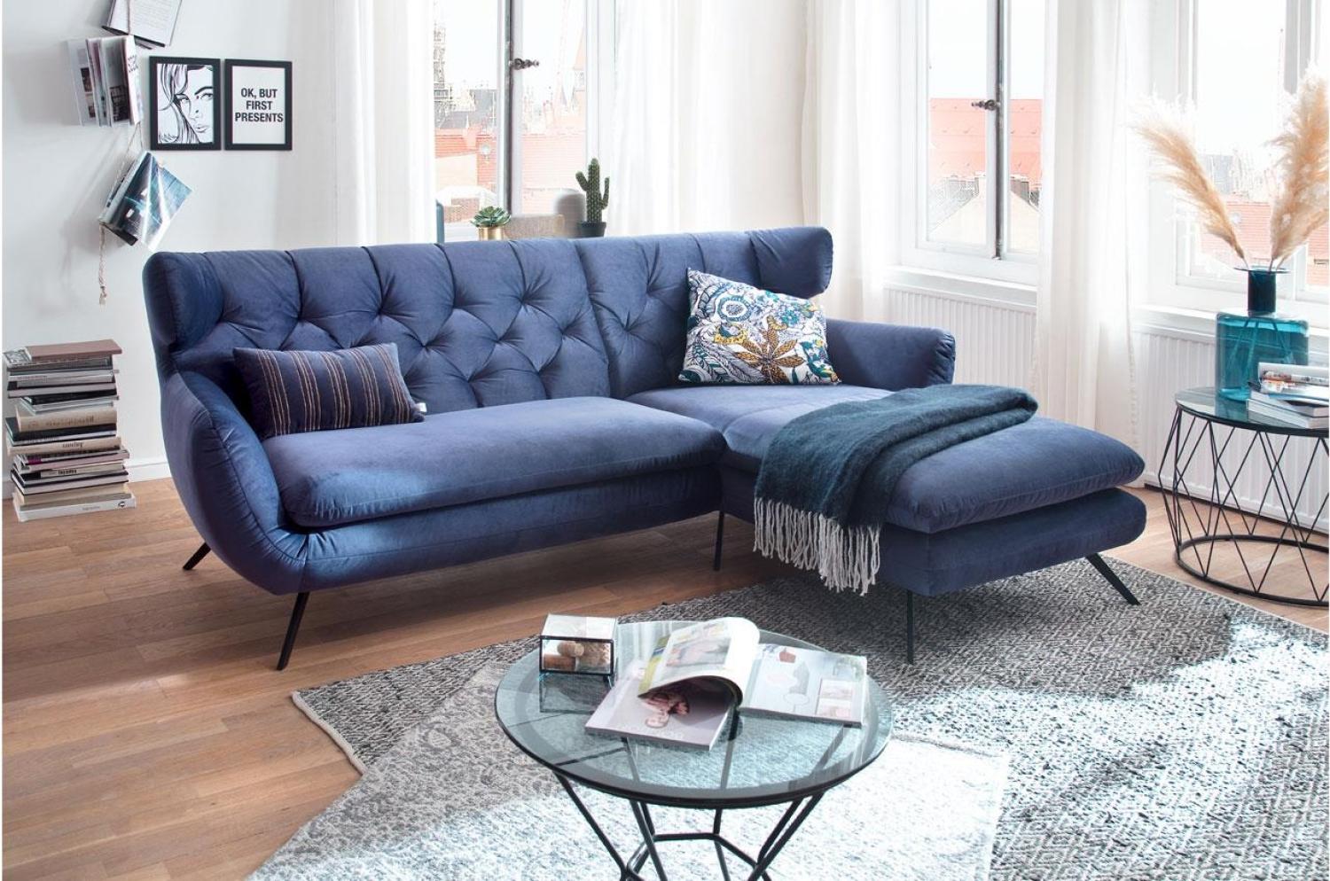Candy Ecksofa SIXTY in Velour Stoff Velvet navy blau 250x175 cm Bild 1