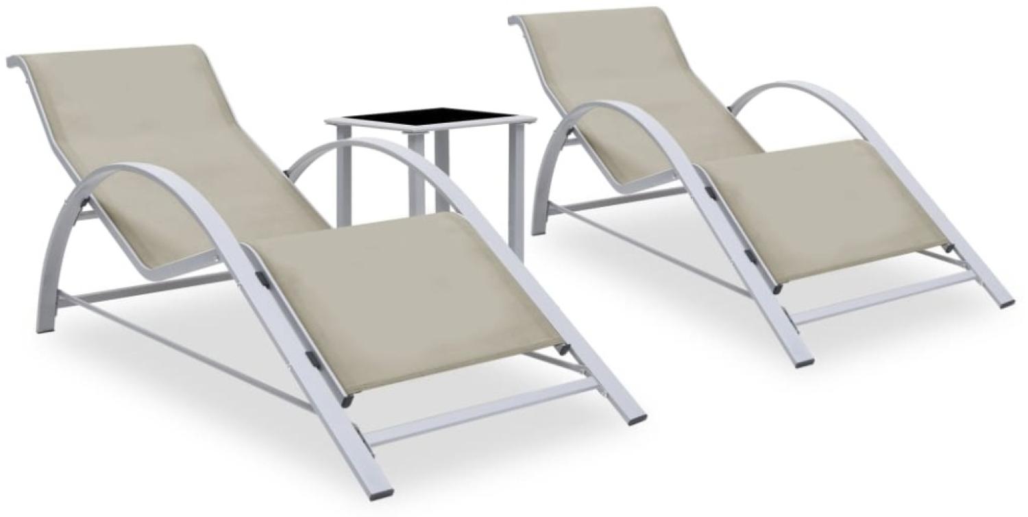 vidaXL Sonnenliegen 2 Stk. mit Tisch Aluminium Cremeweiß 310536 Bild 1