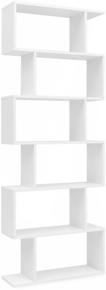 Bücherregal WL5.691 70 x 23,5 x 190,5 cm weiß, Standregal 6 Fächer, Kleine Design Kommode, Modernes Aktenregal Spanplatte Freistehend, Aufbewahrungsregal Offen Bild 1