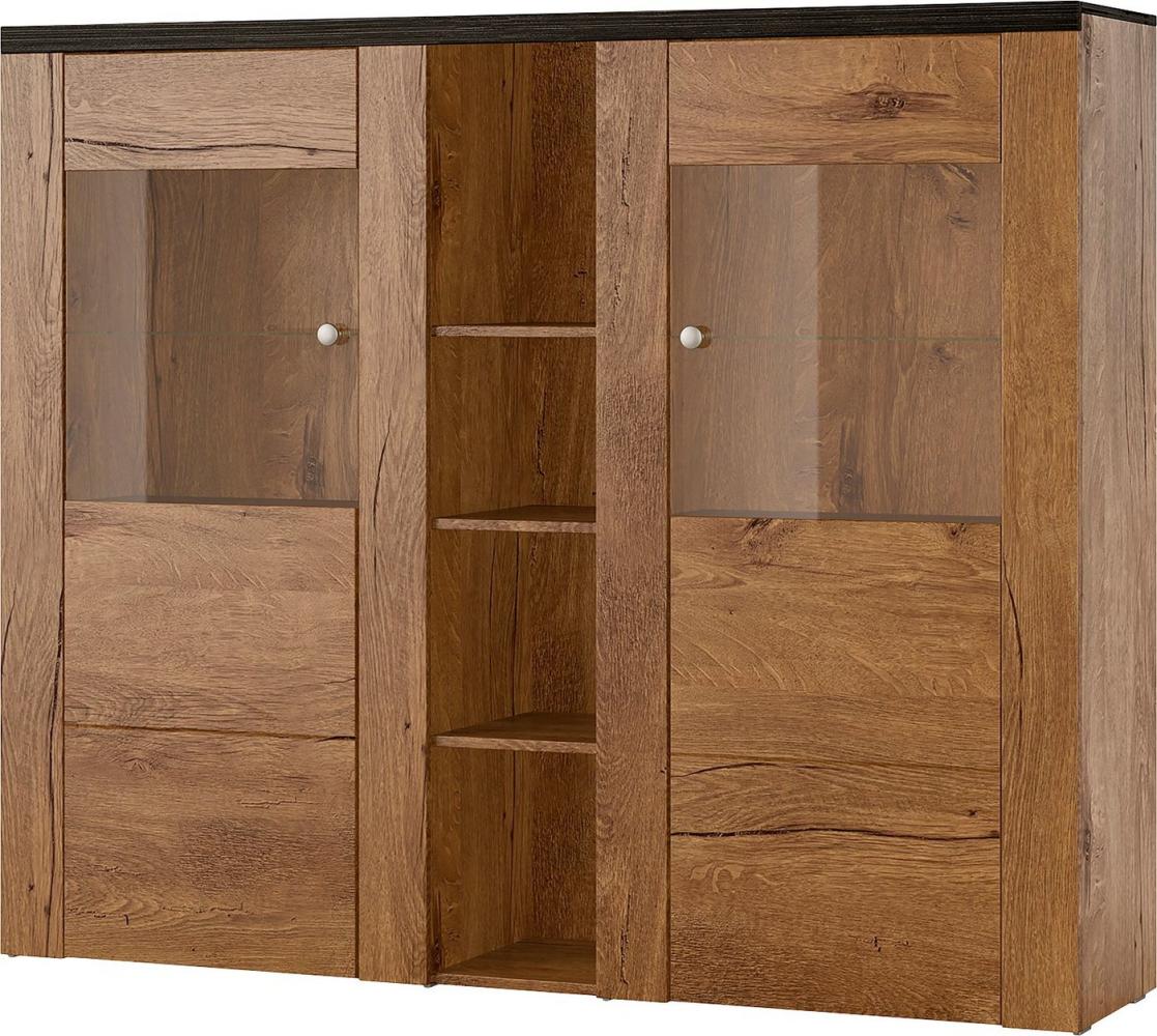 Home affaire Highboard Larona, zeitlose Hochkommode mit 2 Türen, Türkommode, Höhe 129,5 cm, Anrichte mit dekorative Rahmenoptik, Türen mit Glaseinsatz Bild 1