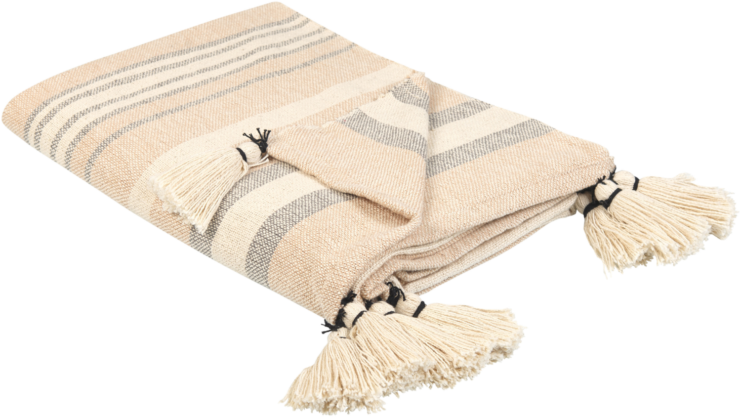 Kuscheldecke YARSELI Baumwolle 130 x 170 cm Beige Streifen Bild 1