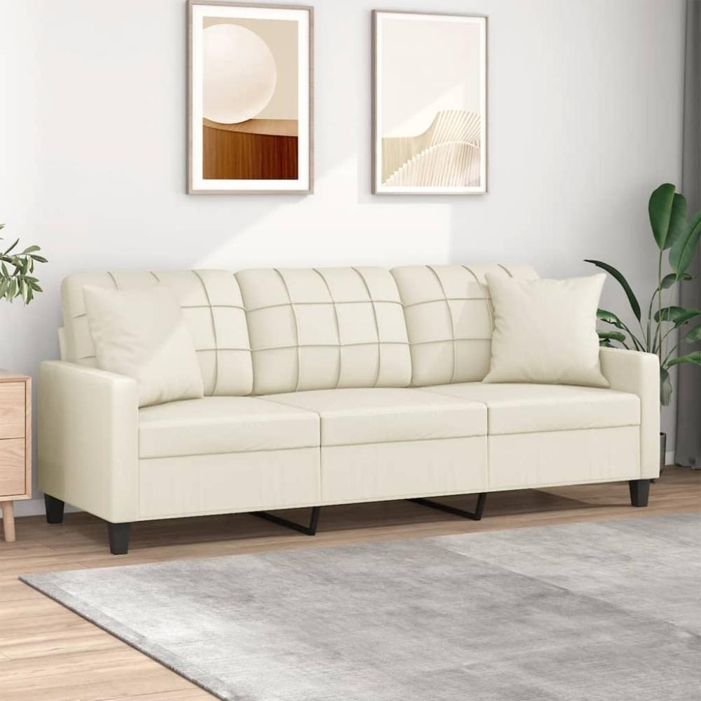 vidaXL 3-Sitzer-Sofa mit Zierkissen Creme 180 cm Kunstleder 3200809 Bild 1