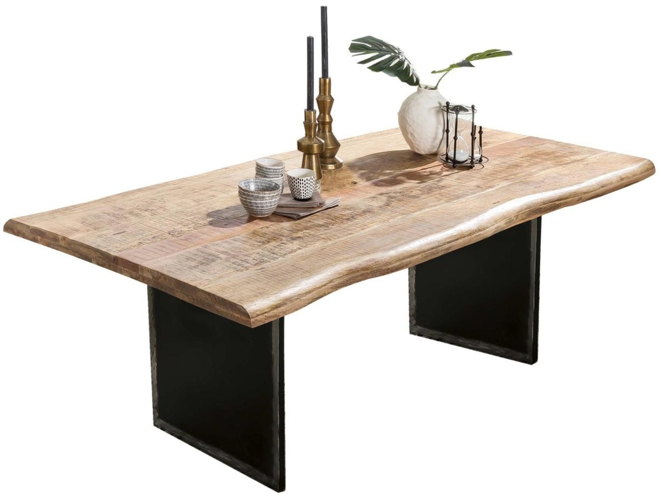 Esstisch TOPS & TABLES 100 x 240 x 77 cm Mango Metall Natur Schwarz Bild 1