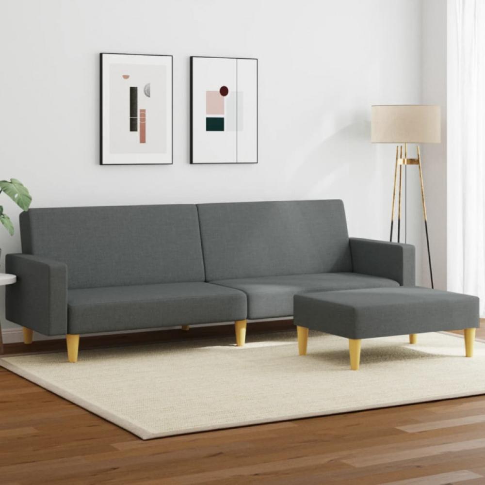 Schlafsofa 2-Sitzer mit Fußhocker Dunkelgrau Stoff (Farbe: Grau) Bild 1