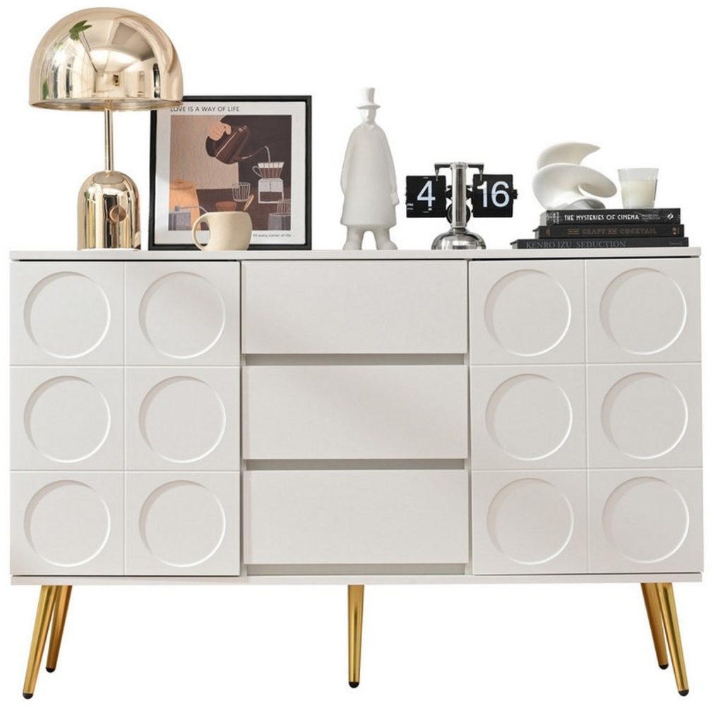 KLAM HOME Kommode Sideboard mit 3 Schubladen und 2 Türen Kommodenschrank Weiß (mit verstellbaren Regalen und Kippschutz), für Schlaf-und Wohnzimmer 120 x 40 x 78 cm Bild 1