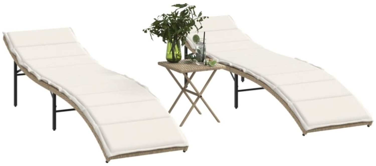 vidaXL Sonnenliegen 2 Stk. mit Tisch Beige Poly Rattan 368254 Bild 1