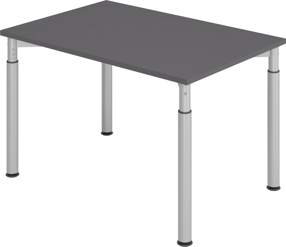 bümö höhenverstellbarer Schreibtisch 120x80 cm in graphit, Gestell silber - PC Tisch höhenverstellbar & klein, höhenverstellbarer Tisch Büro, kleiner Computertisch verstellbar, Y-Serie, YS-12-G-S Bild 1