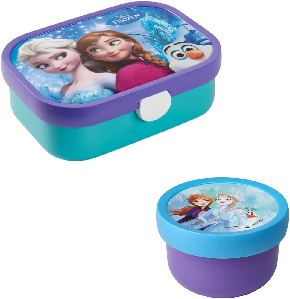 Mepal | Kinder Obst- und Bento Box | Campus meets Fruits | Spülmaschinenfest & BPA-frei | 300 & 750 ml | Mit Fächern, Gabel & Clip-Verschluss | Perfekt für Snacks & Mahlzeiten | Forzen Sisters Forever Bild 1