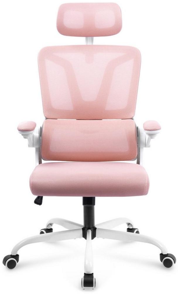 AUFUN Bürostuhl Ergonomischer Drehstuhl mit verbtellbarer Kipfstiitze, Rosa&Grau Bild 1