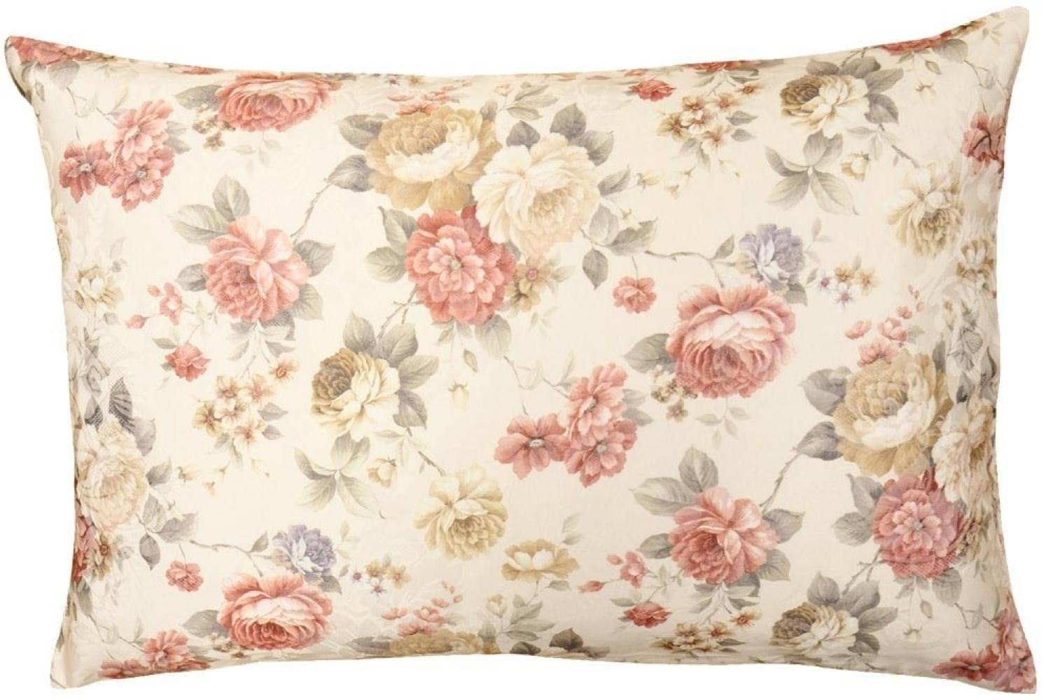 matches21 HOME & HOBBY Kissenbezüge Kissen-Bezug Rosen Blüten Jacquard beige bunte Blumen 40x40 cm, (1 Stück), Wohnzimmer Kissen-Hülle als Deko-Kissen Zier-Kissen Sofa-Kissen Bild 1