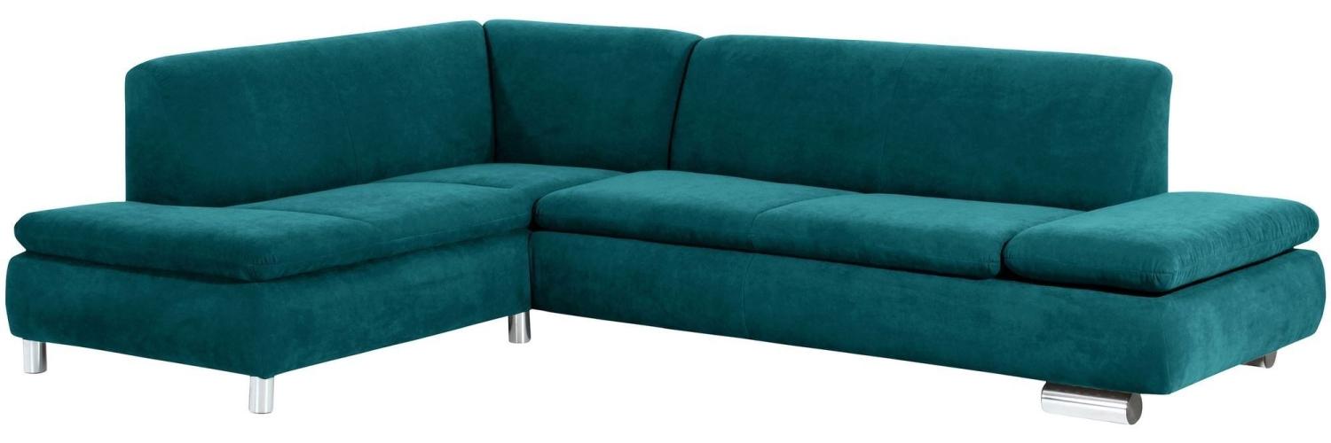 Ecksofa mit Ottomane links Kaye Bezug Veloursstoff Metallfuß verchromt / petrol 23110 Bild 1