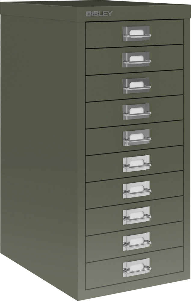 Bisley Multidrawer Schubladenschrank aus Metall mit 10 Schubladen DIN A4 ohne Sockel - Farbe: Olivgrün, L2910-623 Bild 1