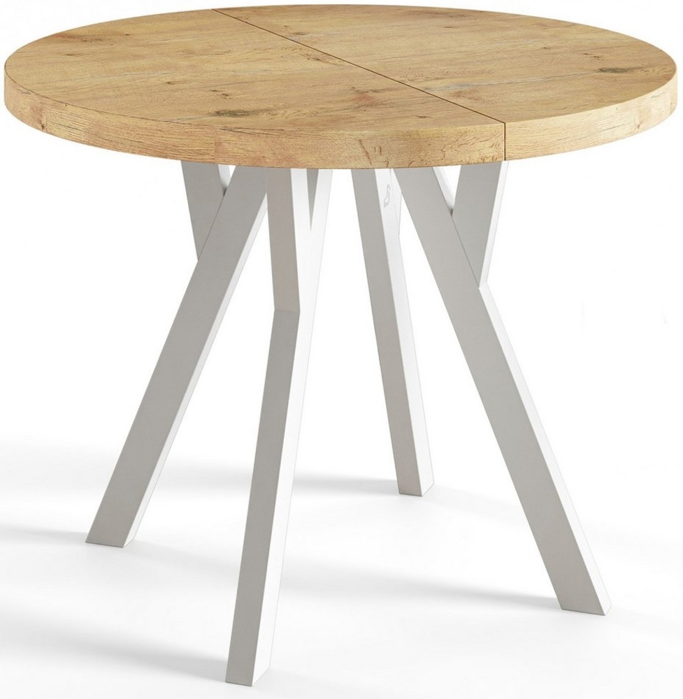 Alpi-Möbel Esstisch Wohnzimmertisch - Ausziehbarer runder Tisch 80-120 cm - Lancelot Eiche, Ausziehbar, 1 x Einsatz 50 cm Bild 1