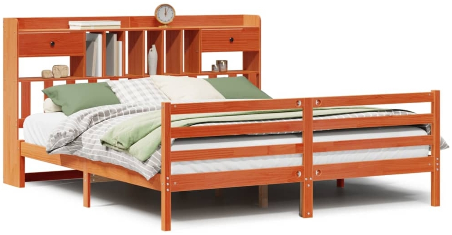 vidaXL Massivholzbett mit Regal ohne Matratze Wachsbraun 200x200 cm 3321960 Bild 1
