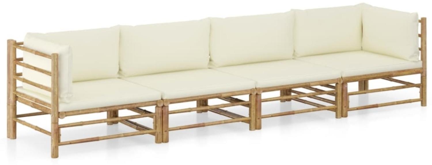 vidaXL 4-tlg. Garten-Lounge-Set mit Cremeweißen Kissen Bambus 3058205 Bild 1