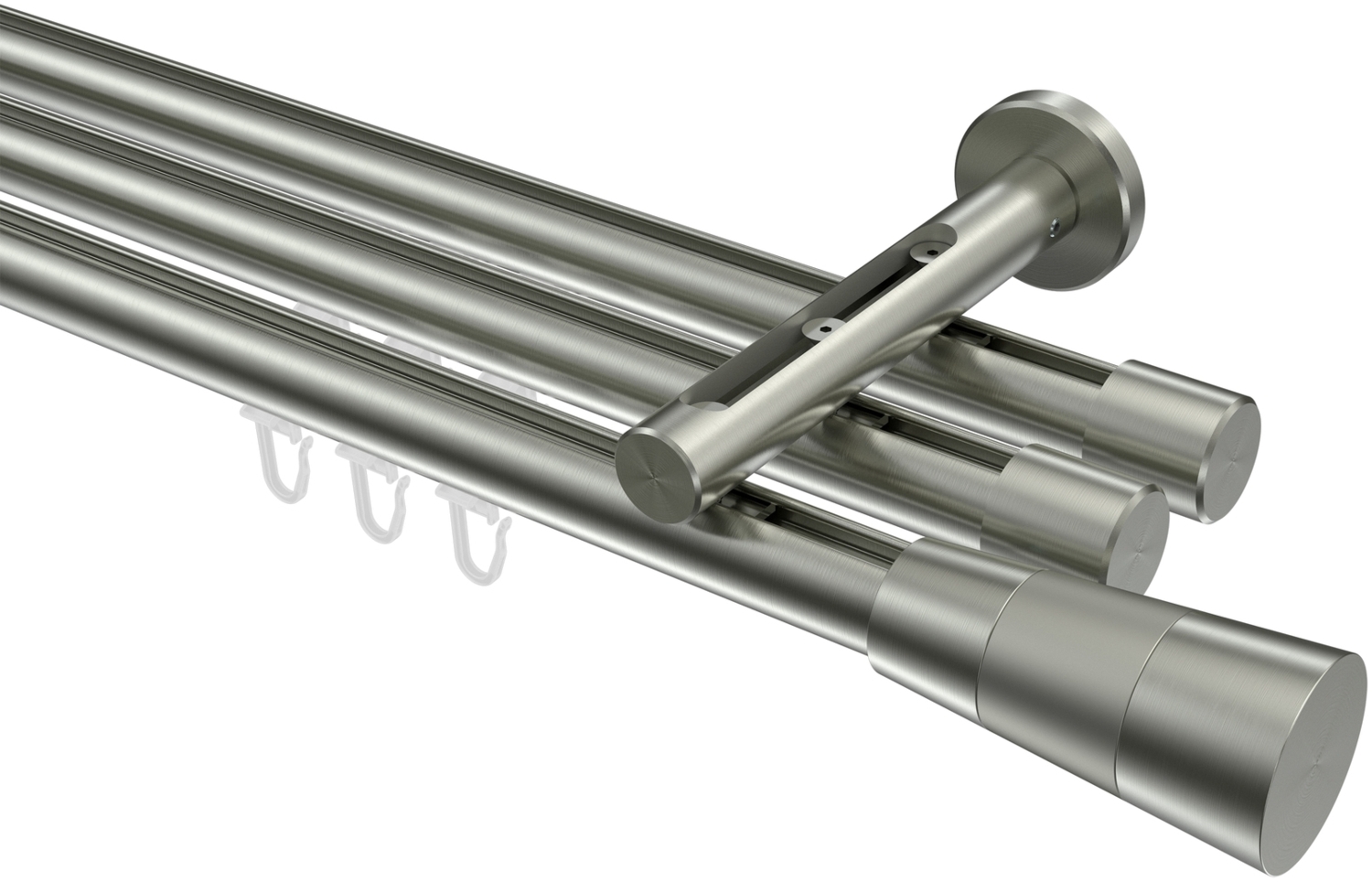 Innenlauf-Gardinenstangen-Set Siteno Tanara 360 cm (geteilt in 2 x 180 cm), 3-läufig, 20 mm Ø Edelstahl-Optik Bild 1