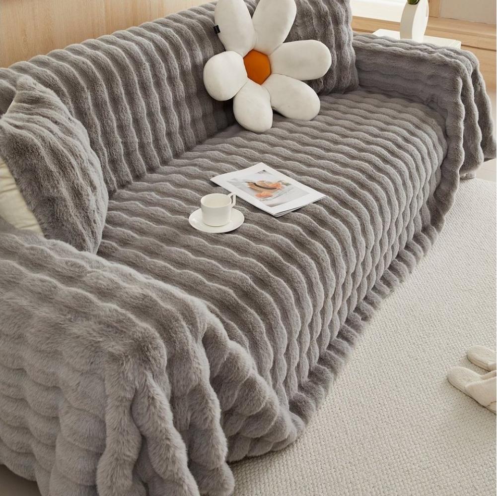 Sunicol Sofabezug Samt Sofa überzug für 1 2 3 Sitzer, Velvet Plüsch, Wärme, Superweiche, Zottelig, Wurfdecke Eckcouch, Pets Dog Couch überzug Bild 1