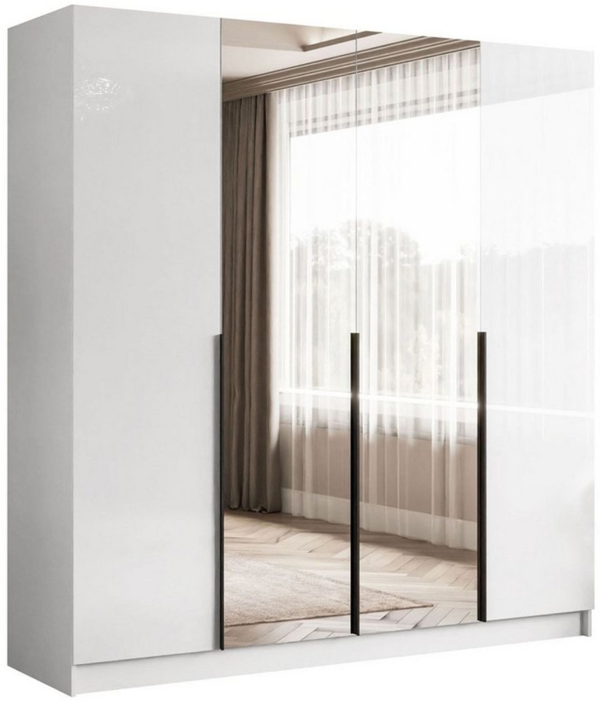 Lookway Kleiderschrank AUREL 4D in Weiß hochglanz Drehtürenschrank mit Spiegel Bild 1