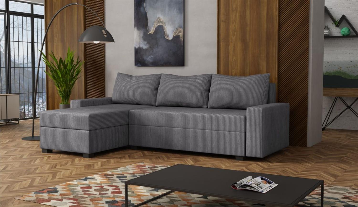 Ecksofa Schlafsofa Sofa AGNETA Stoff Lincoln Dunkelgrau Ottomane Links Bild 1