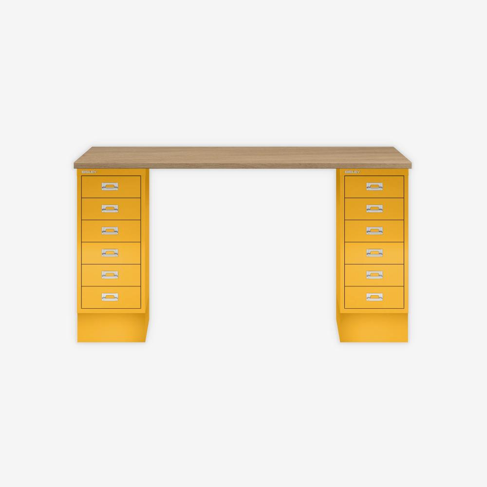 MultiDesk, 2 MultiDrawer mit 6 Schüben, Dekor natürliche Eiche, Farbe Sunflower, Maße: H 740 x B 1400 x T 600 mm Bild 1