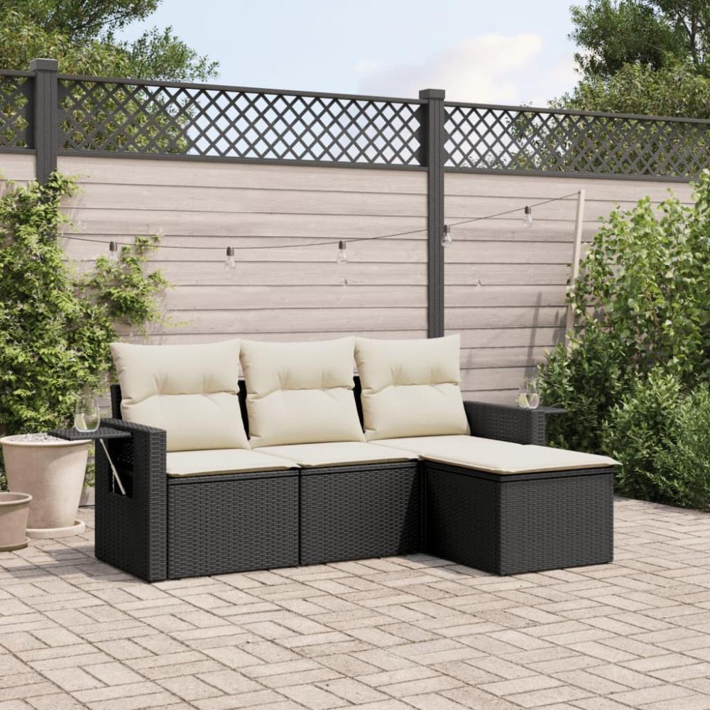 vidaXL 4-tlg. Garten-Sofagarnitur mit Kissen Schwarz Poly Rattan 3220065 Bild 1