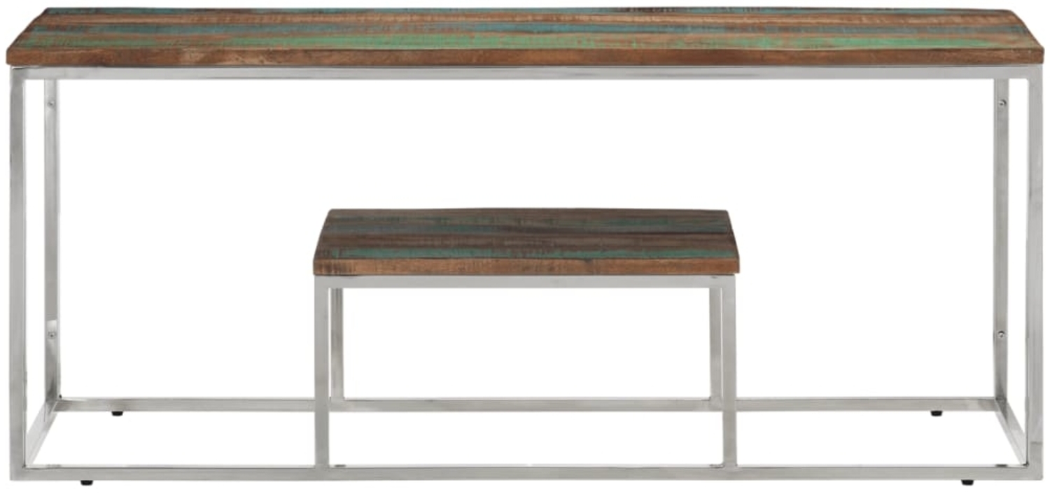 vidaXL Couchtisch Silbern Edelstahl und Altholz Massiv 350024 Bild 1