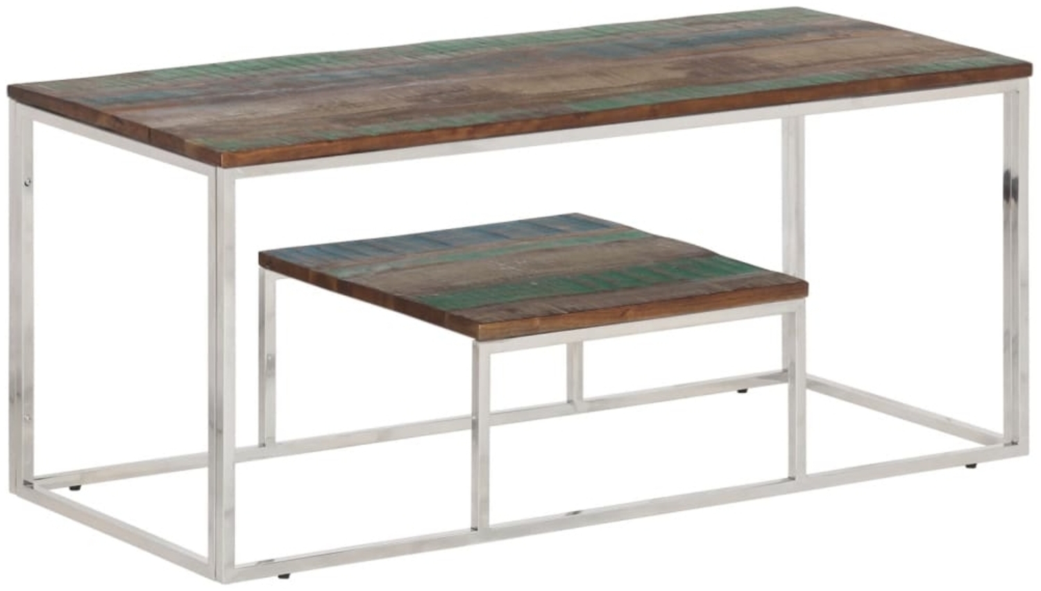 vidaXL Couchtisch Silbern Edelstahl und Altholz Massiv 350024 Bild 1