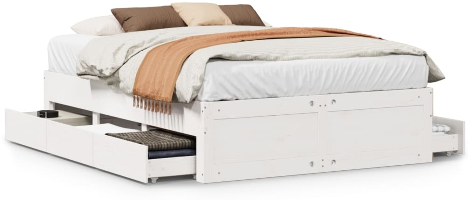 vidaXL Massivholzbett ohne Matratze mit Schubladen Weiß 140x190 cm 3308817 Bild 1
