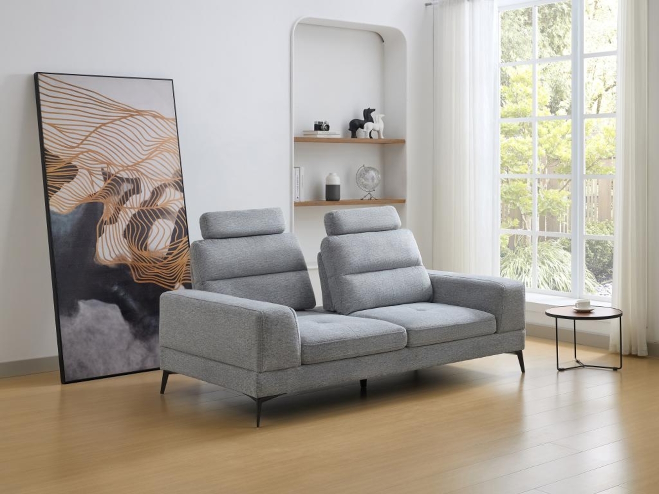 Vente-unique - Sofa 3-Sitzer mit verstellbarer Rückenlehne - Strukturstoff - Grau - UDALIO Bild 1