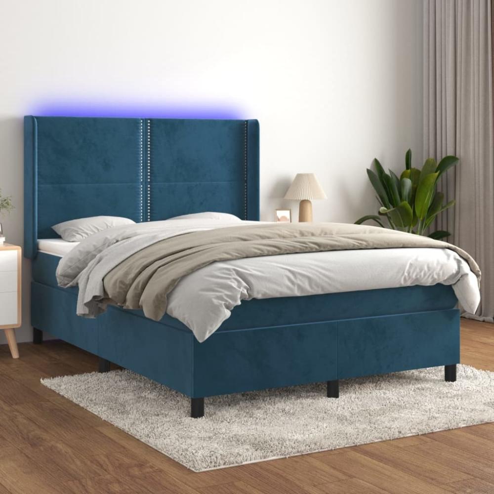 vidaXL Boxspringbett mit Matratze & LED Dunkelblau 140x200 cm Samt 3139509 Bild 1