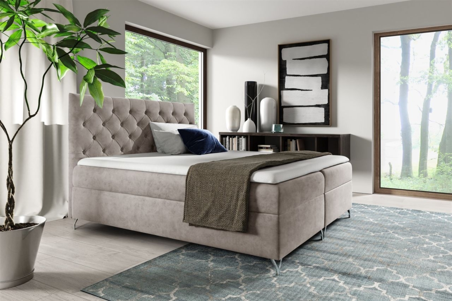 Boxspringbett Schlafzimmerbett AMBRE 120x220cm in Stoff Fresh Beige Bild 1