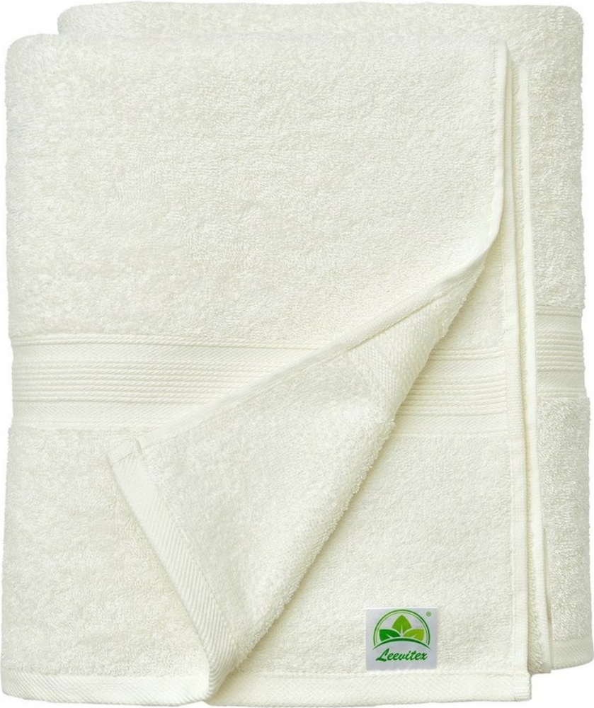 leevitex® Duschtuch 2er Set Duschtuch Frottier XL, 70 x 140 cm, saugfähig und fusselfrei, gestreifte Bordüre Bild 1