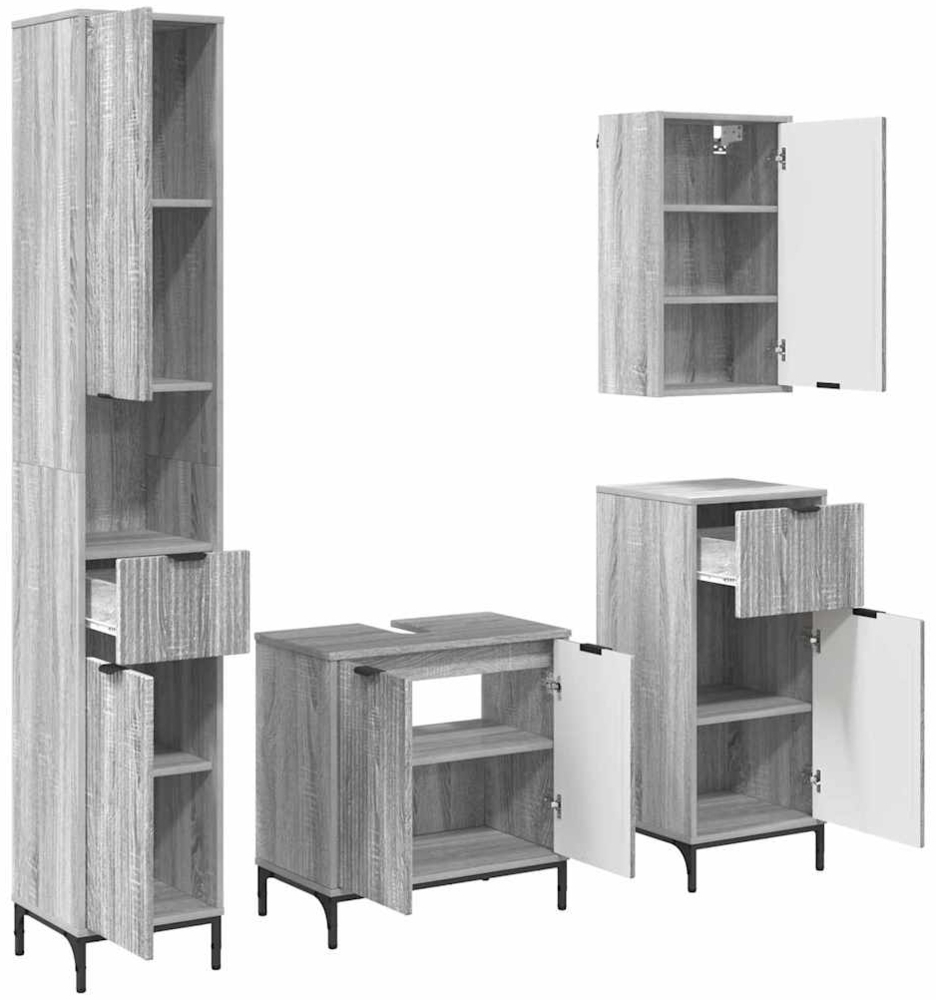 vidaXL Badezimmermöbel-Set mit Tür Graues Sonoma Holzwerkstoff, Metall 3393119 Bild 1