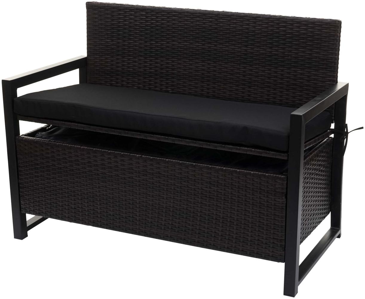 Poly-Rattan 2er Sitzbank HWC-F39, Gartenbank Truhenbank, Staufach Aufbewahrung Sitzkissen ~ braun, Kissen schwarz Bild 1