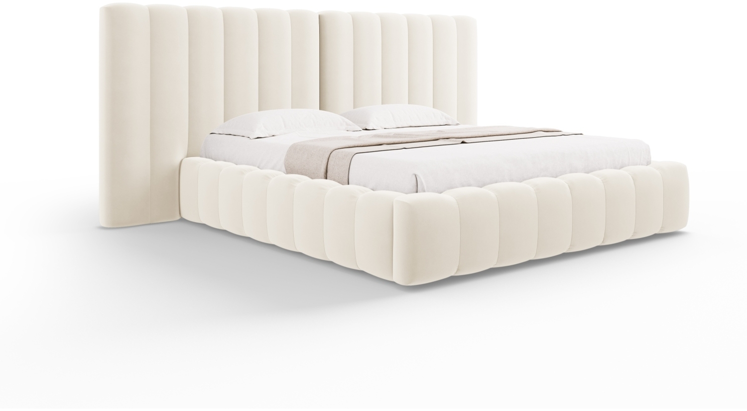 Micadoni Bett Kelp mit Doppelkopfteil Samt Helles Beige 180x200 Bild 1