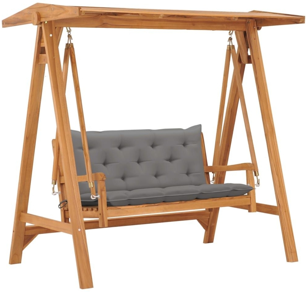 vidaXL Hollywoodschaukel mit Grauer Auflage 170 cm Massivholz Teak Bild 1