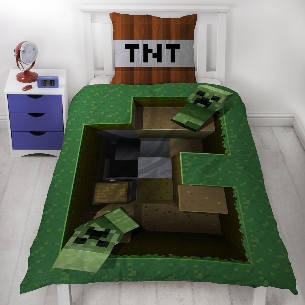 Minecraft Bettwäsche Set für Jungen Kinderbettwäsche 135x200 80x80 cm 3D Motiv Base mit Reißverschluss Bild 1