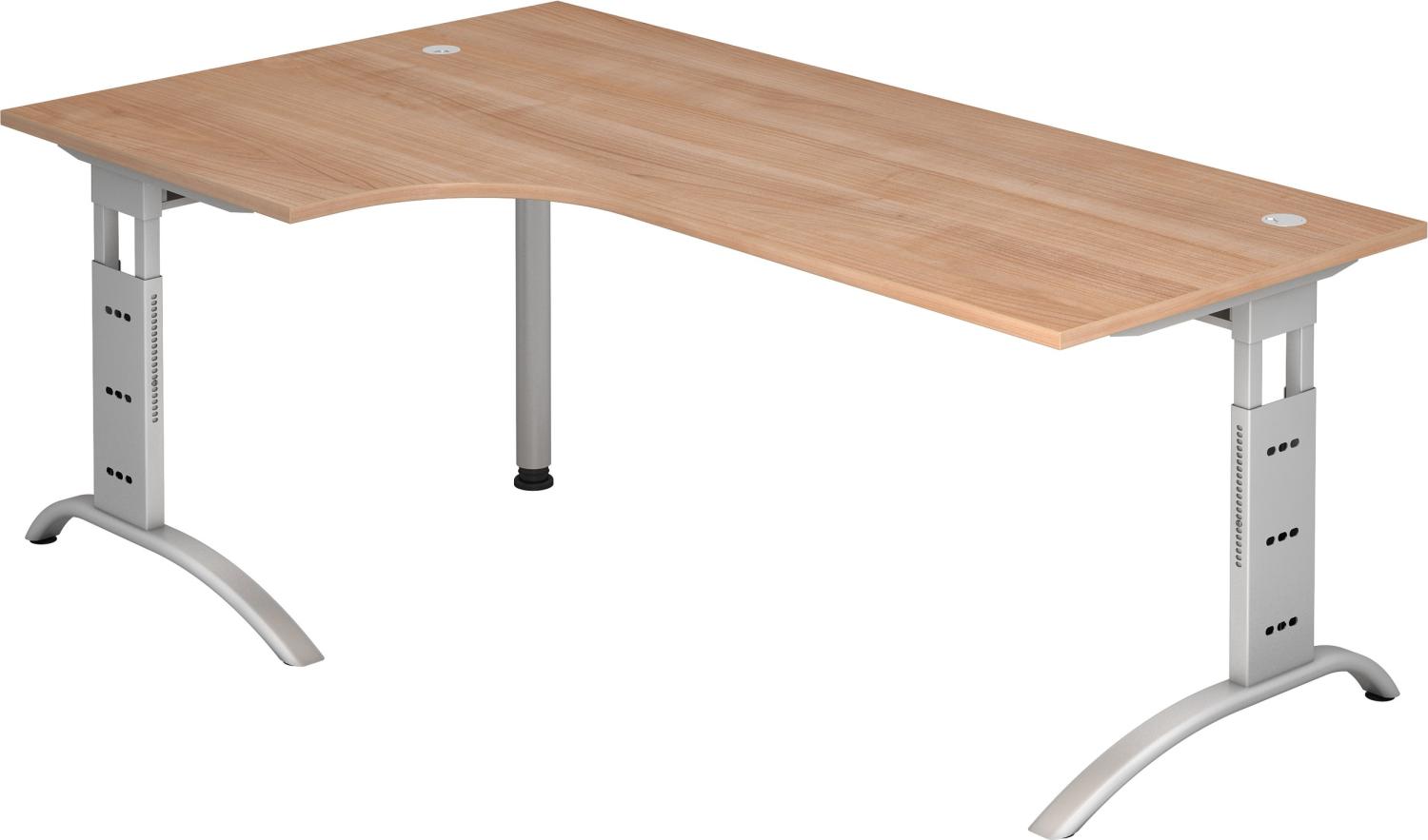 bümö manuell höhenverstellbarer Eckschreibtisch Nussbaum, Schreibtisch L Form 200x120 cm - Eckschreibtisch höhenverstellbar, L Schreibtisch, PC-Tisch Büro, großer Computertisch, F-Serie, FS-82-N-S Bild 1