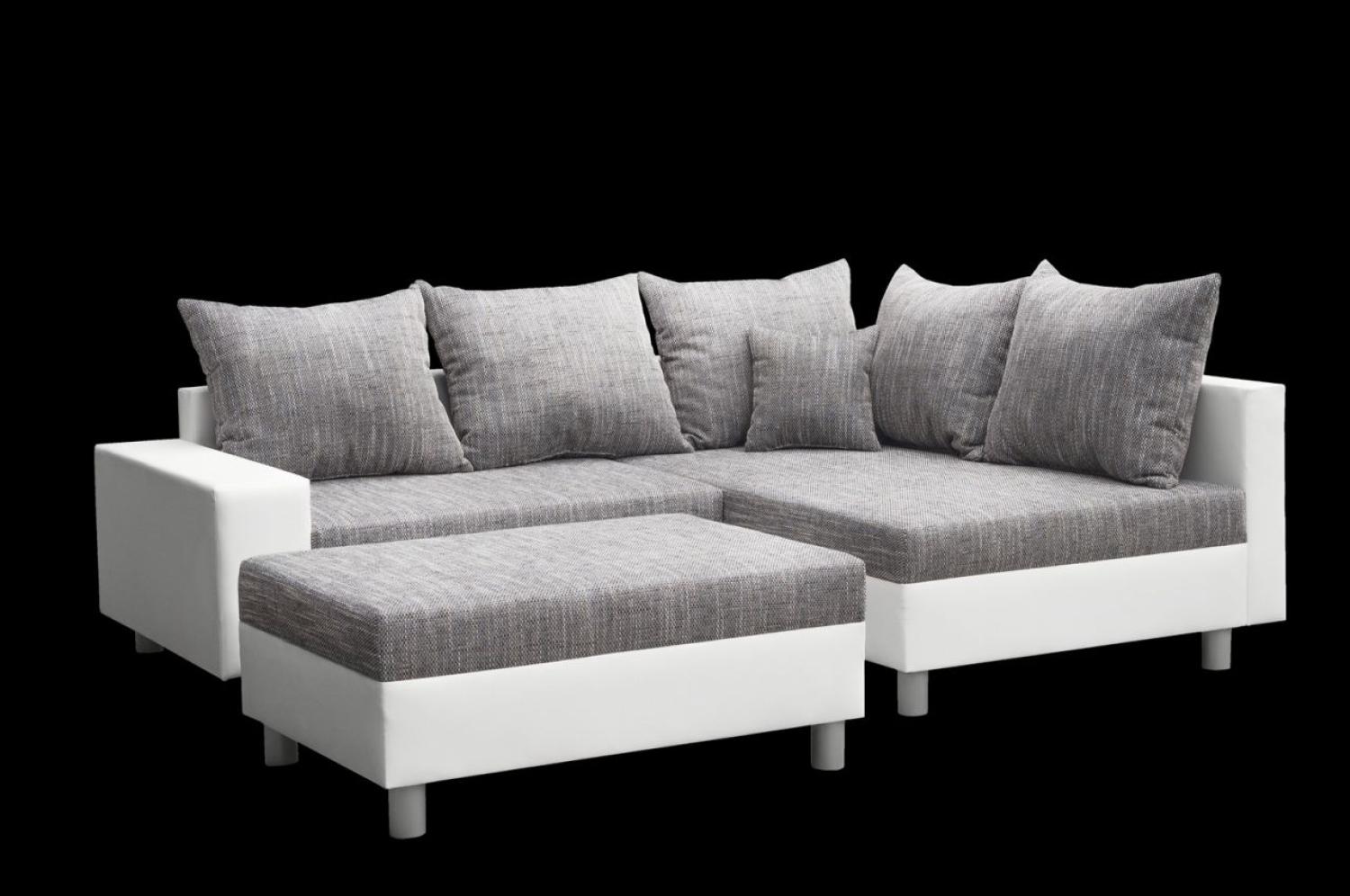 Couchgarnitur Allegra L-Form Weiß -Grau inkl. Hocker /Ausführung Rechts Bild 1