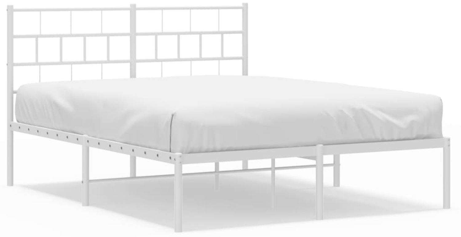 vidaXL Bettgestell mit Kopfteil, Metall, Weiß, 135x190 cm Bild 1